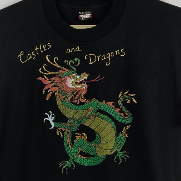 Screen Stars Vintage Castles & Dragons  Black Tee Graphic Glitter Top 90's - Picture 7 of 8